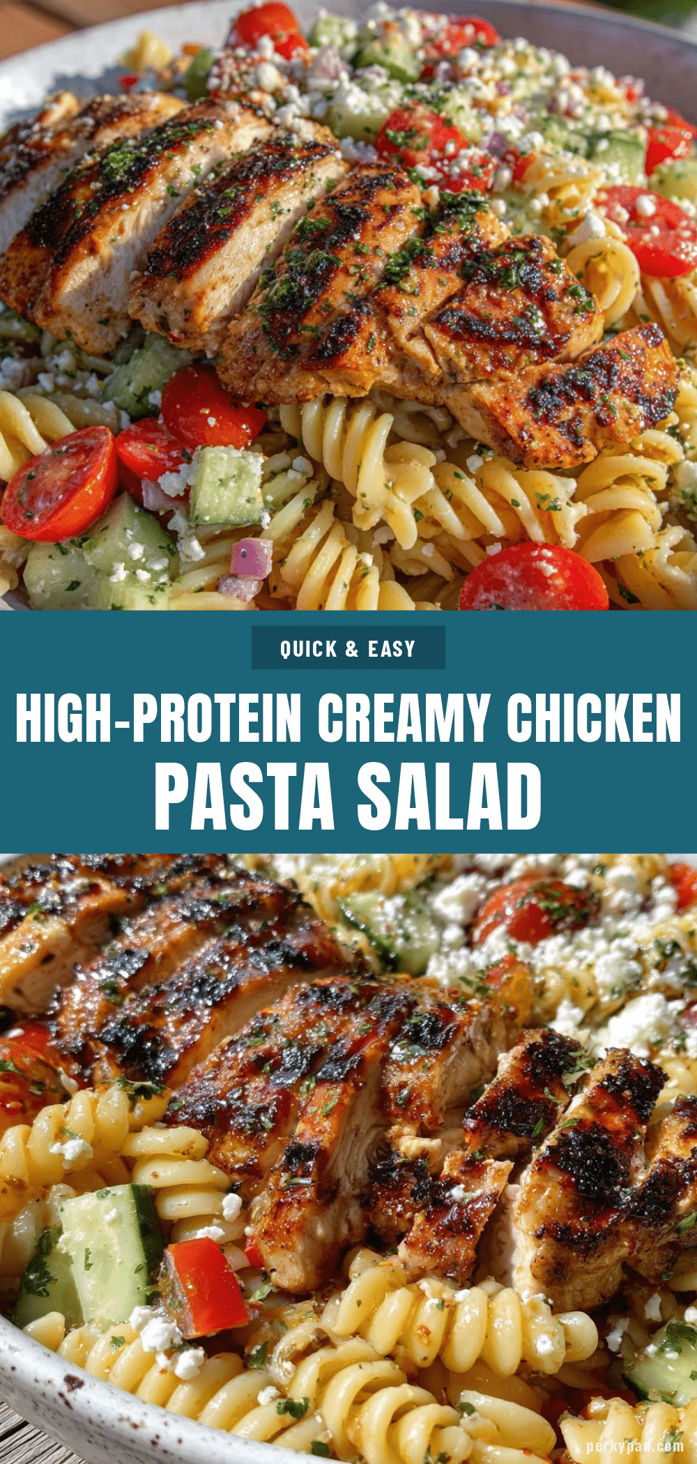 healthy high-protein creamy chicken pasta salad recipe