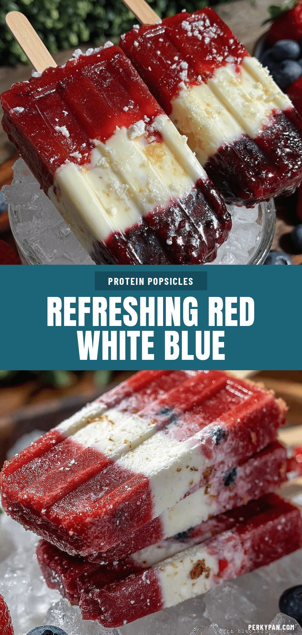 Healthy Red White and Blue Protein Popsicles recipe