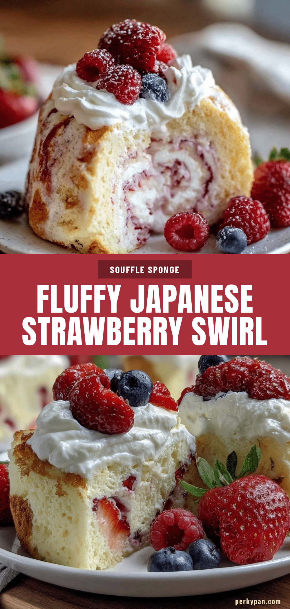 Japanese strawberry swirl souffle sponge dessert recipe