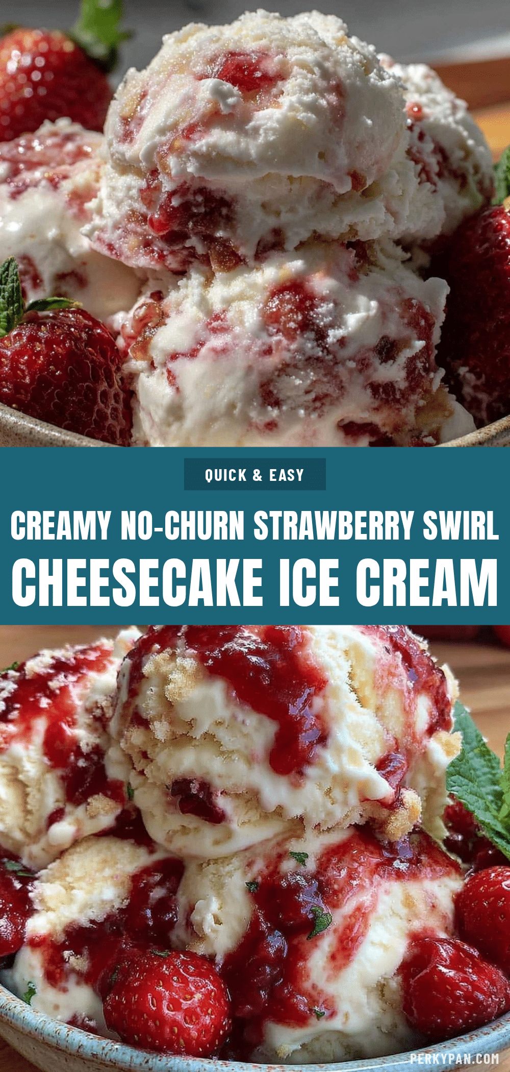 no-churn strawberry swirl cheesecake ice cream recipe
