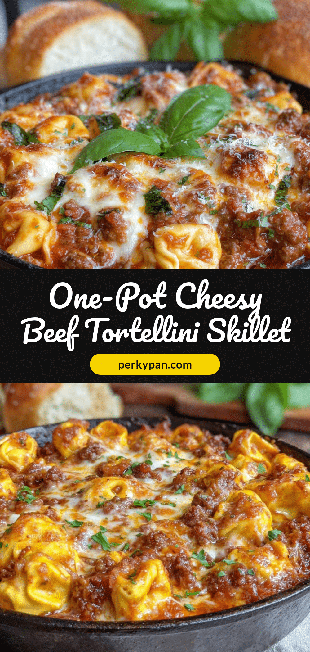 one-pot cheesy beef tortellini skillet recipe