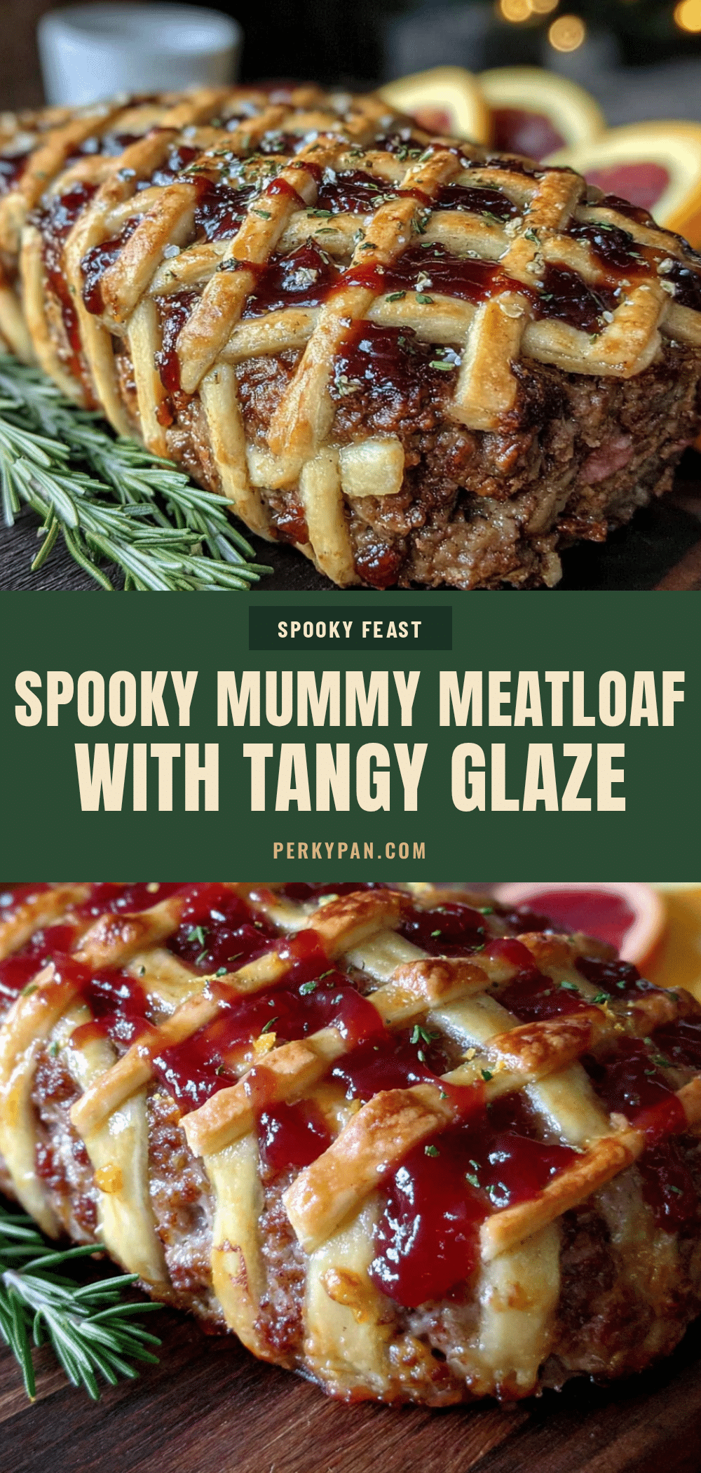 Spooky Mummy Meatloaf with Blood-Orange Glaze recipe