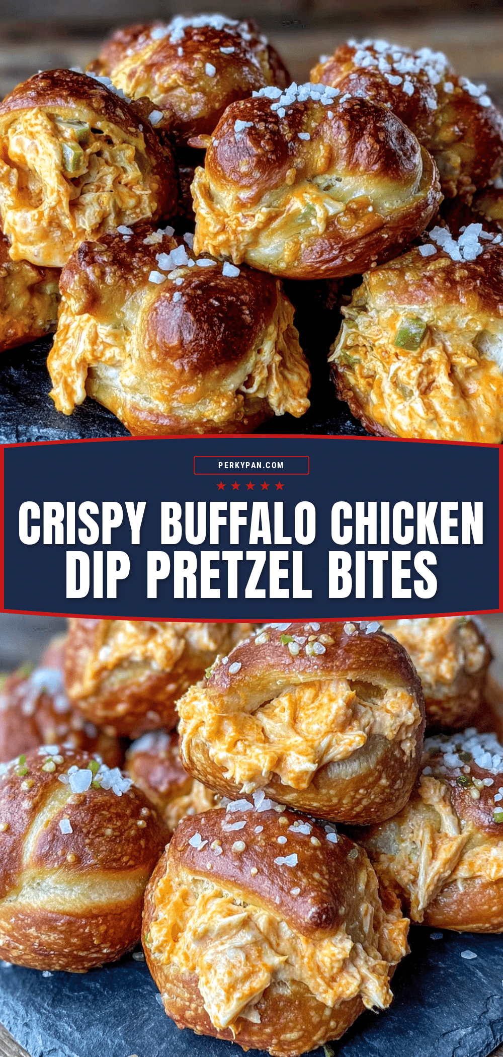 Crispy Buffalo Chicken Dip Stuffed Pretzel Bites recipe