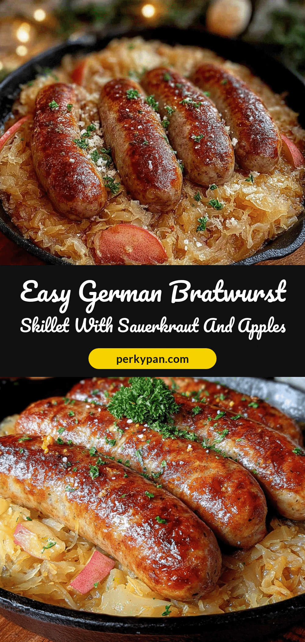 german bratwurst skillet with sauerkraut and apples recipe