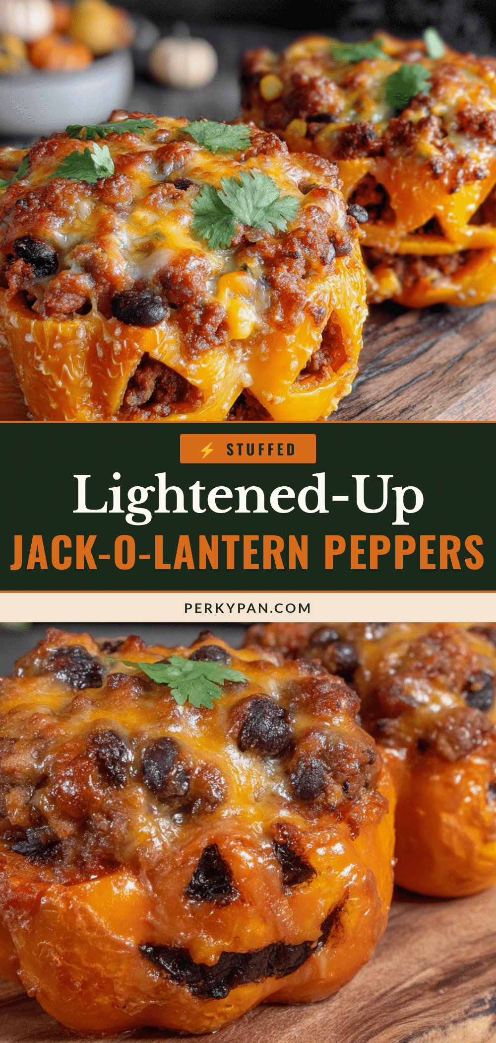 Lightened-Up Jack-O-Lantern Stuffed Peppers recipe