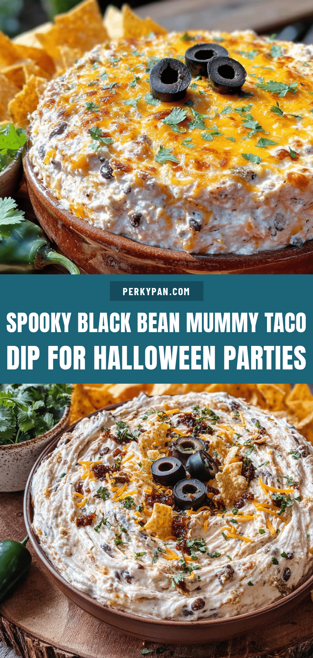spooky black bean mummy taco dip recipe